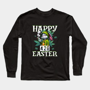 Happy 420 Easter Funny Stoner Bunny Weed Design Long Sleeve T-Shirt